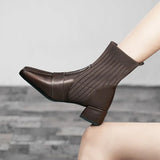 Toe Ankle Boots Autumn Knitted Elastic Woman Short Boots Fashion Slip-On Women Boots Women's Soft Leather Botas