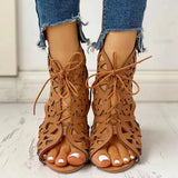 Size Women's Shoes 2024 Summer New Women Wear Lace Up Hollow-out Sandals
