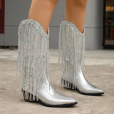 Breakj Mid-Clinity Fashion Boots Women Large-Size Retro Coarse And Folded Feet V Mouth Western