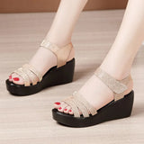 Heel Fish Mouth Sandals Women's Summer 2023 New Muffin Soles One-Word Buckle Sandals Large Size Comfortable Soft Soles Mother