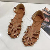 Sandals Woman Leather 2024 Summer Nubuck Shoes Closed Toe Espadrilles Platform Suit Female Beige Breathable Low-heeled