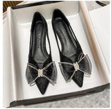 lace bow ballet flats women pointed toe shallow mouth cutout summer shoes woman breathable glitter moccasin big size