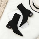 Women's Dress Pointed Mid-heeled Short Ankle Boot Female Autumn 2022 Knitted Block Low Heel High Socks Boots Shoes for