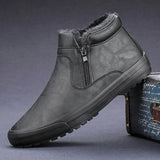 Classic Men Casual Plush Shoes Winter All-match Zip Opening Male Footwear High-top Warm Lined Shoes Fashion New
