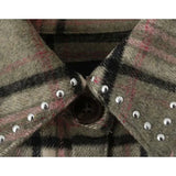 Chic Green Plaid Tassel Shirt Jacket Women Fashion Rivet Pockets Single Breasted Lapel Collar Coat