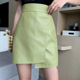 Leather Mini Skirt Women Skirts High Waist Irregular Short Women's Skirts 2021 Autumn Winter New Thin A-line Skirt Bag