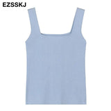quality chic basic U-NECK Summer white knit Women tank top sexy sleeveless t-shirt vintage top casual crop top t