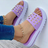 Summer Slope Heel Willow Nail Slippers Women's Flat-Bottomed Fish Mouth Sandals With Large Size