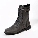 Boots Large-Size Side Zipper Mid-Crace Plus Velvet Boots Round Head Tie With Thick And Martin
