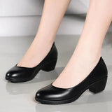 Shoes for Women PU Leather Black Shoes Square Heels Pumps Office Ladies Shoes Zapatos De Mujer Fashion Design