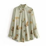 Leopard Stylish Shirt Women Turn Down Collar Office Fashion Female Blouse Long Sleeve Plus Size Lady Tops Blusa