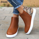 Boots Women Lace-Up Shoes Coloured Snake Short Spring Autumn Botas Round Head Casual Slip on Black Large Size Gothic