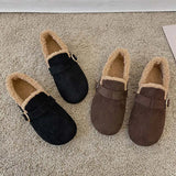 Moccasins Winter Warm Plush Wool Ladies Flats Shoes Soft Soled Slip On Woman Loafers Shallow Non Slip Female