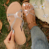 Breakj Slippers Female 2024 Summer Rhinestones Wear Casual One-Line Simple Fashion Large Size