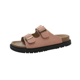 Shoes Casual One Word Slipper Women's Summer 2024 New Boken Wearing A Thick Belt Buckle Flat Half