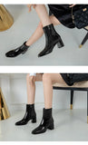 Dropshipping Autumn Women Fashion Square High Heels Zapatos De Mujer White Patent Leather Shoes Ankle Boots Black Woman