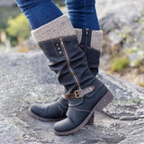 Breakj Autumn And Winter Trouser Boots Women Large Size Thick And High-Heeled Boots Belt Buckle Fashion Thin Boots