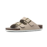 Camel Cork Sandals Men's Flock Faux Suede Mule Clogs Slippers Brown Classic Two Buckle Cork Slides Slippers For Men