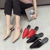 Women Pointed Toe Patent Leather Spring Slippers Ladies Slip on Spike Low Heels Slides Comfortable Female Casual Shoes