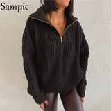2021 Winter Turn Down Collar Women Knitted Oversized Pullover Y2K Sweater Jumpers Knitwear Casual Loose Sweater