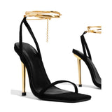 Breakj Plus Size Sandals Female Summer Square Head Solid Color Ankle Ring Straps Sexy Fashion High