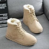 Women Boots Warm Winter Women Shoes Lace-Up Female Faux Suede Ankle Boot For Woman Botas Mujer Plush Ladies Black Snow