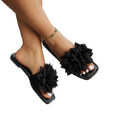 Breakj Square Head Flat-Bottom Slippers Fashion Flowers Lazy One-Legged Pedal-To-Ed Drag Casual Beach