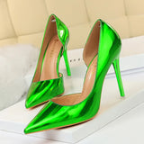 Breakj Metallic High Heels With High Heels Shallow Pointed Side Hollow Out Sexy Nightclub Women's Singles