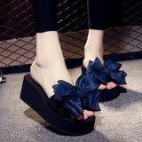 Heel Women's High-heeled Slippers Women's Summer Wild Bow Slippers Women's Beach Slippers Casual Beach Shoes Flip