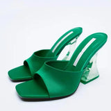 Breakj R 2023 New Transparent High Heel Summer Red Rubber Coarse Leather Mouth Casual High Heel High Heel