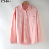 2021 new chic casual loose cotton blouse shirt women solid color oversize long blouse shirt