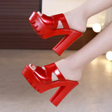 Super High Heel Waterproof Table Fishmouth Sandals Women Wear Large Size 40-43 Thick Heel Slippers In