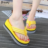 Women Flip Flops Fashion Slope Thick Sand Beach Slippers Candy Color Wedges Platform Indoor Outdoor Slippers