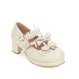 Women Fashion Med Heel Bow Buckle Strap Platform Round Toe Cosplay Lolita Mary Janes Shoes Japanese Kawaii Cartoon Bear