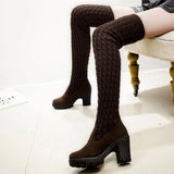 Women's Boots 2021 Autumn Winter Thigh High Boots For Woman Shoes Knitting Wool Long Boot Women Brown/Black Boot Ladies
