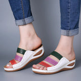 Sandals 2023 Summer New Slope Heel Color One-Word Women's Sandals Wish Out Of