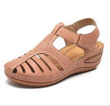 Summer Pu Leather Vintage Sandals Buckle Casual Sewing Women Shoes Female Peas Shoes Ladies Platform 34-44 Plus