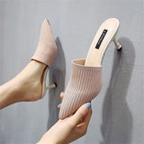 2020 Sexy Thin Heels Pointed Toe Summer Knitting Women's Shoes Woman Sandals Slippers Hot Sale Women Pumps Sizes
