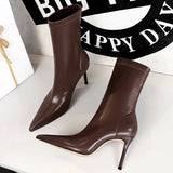 Shoes Pu Leather Boots Women Ankle Boots Sexy High-heel Boots Autumn Winter Shoes Short Boots Plus Size 43 Women