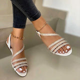 summer shoes 2021 fashion rhinestone sandals women's one word plus size flat beach sandals women zapatillas