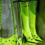 Breakj Pointy High Heel Side Open Zipper Rivets Buckle Large Size And Knee Boots