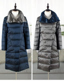 Duck Down Jacket Women Winter Long Double Sided Plaid Coat Female Plus Size Warm Down Parka Slim