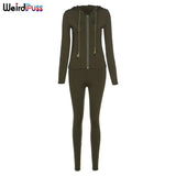 Women Autumn Casual Two Piece Set Hooded Crop Tops Sporty Leggings Matching Stretchy Soft Skinny Fitness Slim