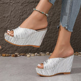 Breakj Female 2024 Summer New Large Size Ethnic Wind Fabric Platform Women With Wedge Sandals