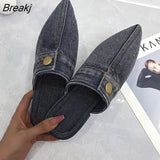 Versatile Personality Womens Slippers Denim Round Toe Flat Shoes Female 2023 New Beach Shoes Sandals Women