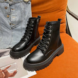 Combat Boots Women White PU Leather Motorcycle Boots Punk Gothic Shoes Fashion Lace Up Black Ankle Boots Female