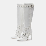 Breakj / Winter 2024 New Versatile Pointed Rivet Boots Thin Heel Ultra High Heel Side Zipper Long Tube Large Size Women's