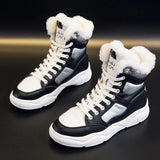 Women 's Winter Boots Black White Fur Boots Genuine Leather Ankle Booties Plush Warm Shoes Sneakers Snow Botas Size