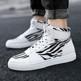 New Summer Men's Shoes Leopard Canvas Shoes Zebra Striped High-Top Shoes Large-Size Men's
