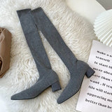 Breakj Stockings Boots Pointed Thin Boots Women Long Tube Knitting Wool Elastic Socks Boots Thick Heel High Heels Over The Knee Boots
